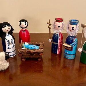 Danish Anne Beate Design Wood Nativity Scene, New in Boxes